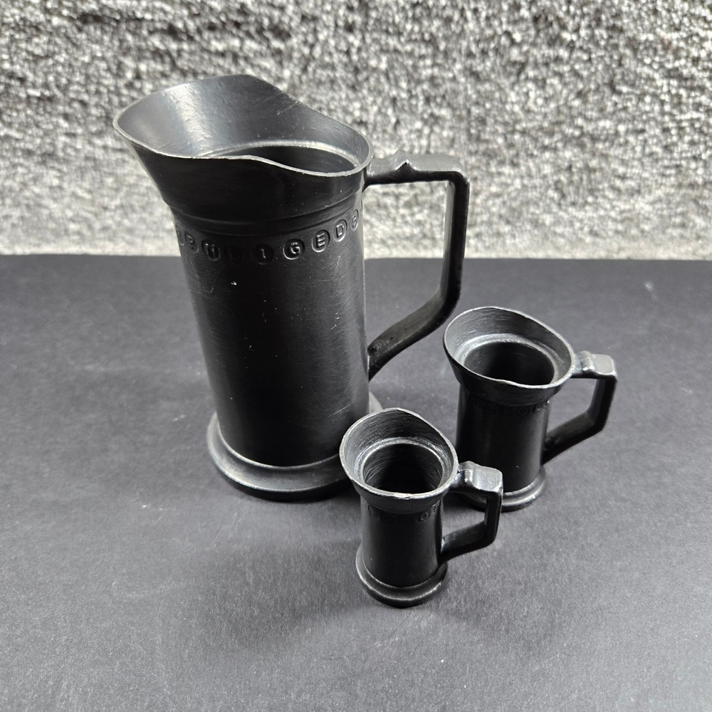 Pewter Measuring Pitcher Set Grey Vintage Rustic 3 Piece Set